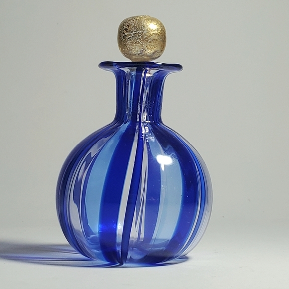 Murano Other - VINTAGE MURANO Glass Perfume Bottle 2 Piece Gold Top, Cobalt Blue Ribbon Strands